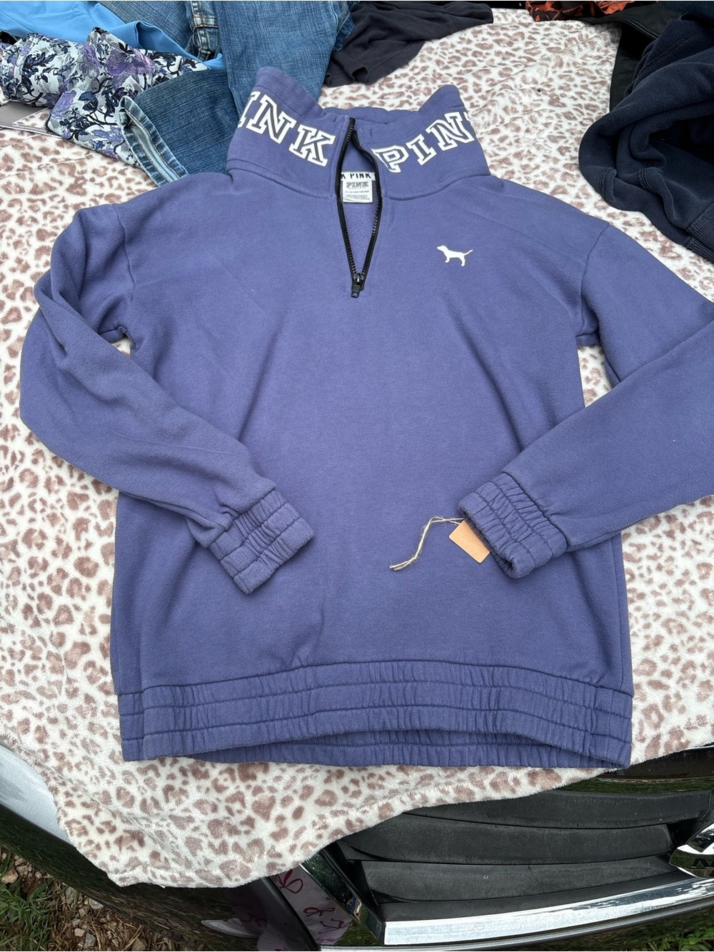 PINK Victoria's Secret Blue Quarter-Zip Pullover Size XS